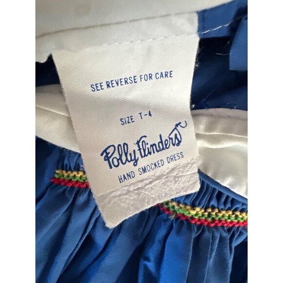 Polly Flinders Smocked Toddler Dress T4 Blue Long Sleeve Balloon Motif - Picture 3 of 5